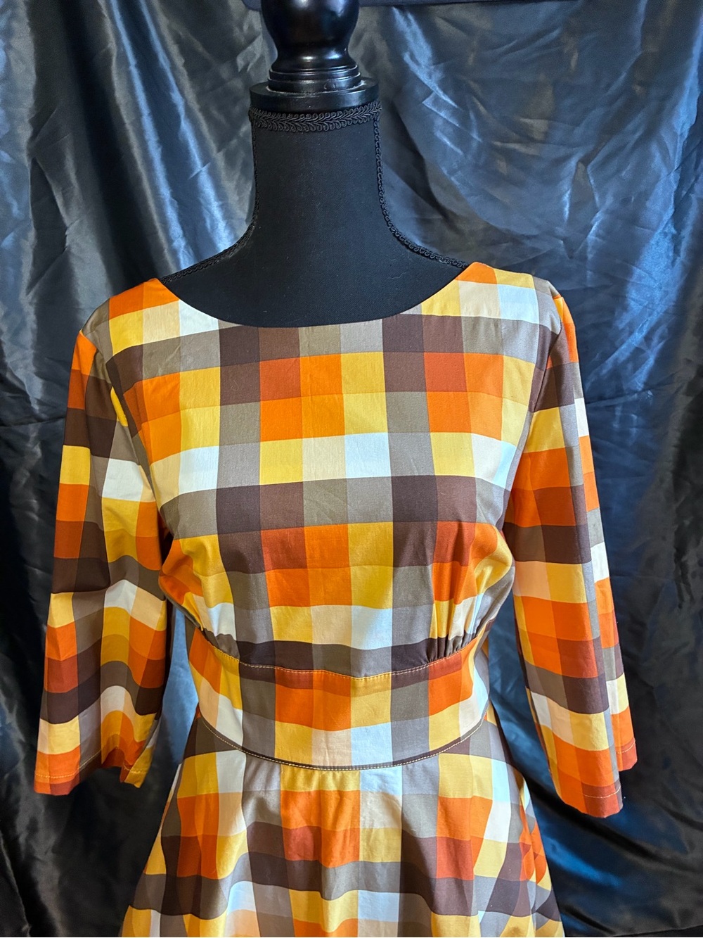 Hell Bunny Orange, White, & Brown Fit And Flare Pinup Autumn Dress Size XL NWT